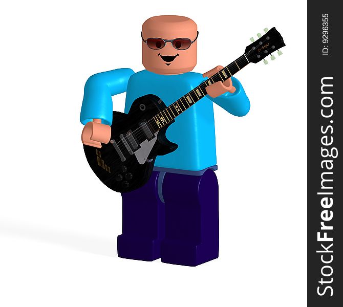 Avatar Toy Boy plays the guitar. With Clipping Path over white. Avatar Toy Boy plays the guitar. With Clipping Path over white