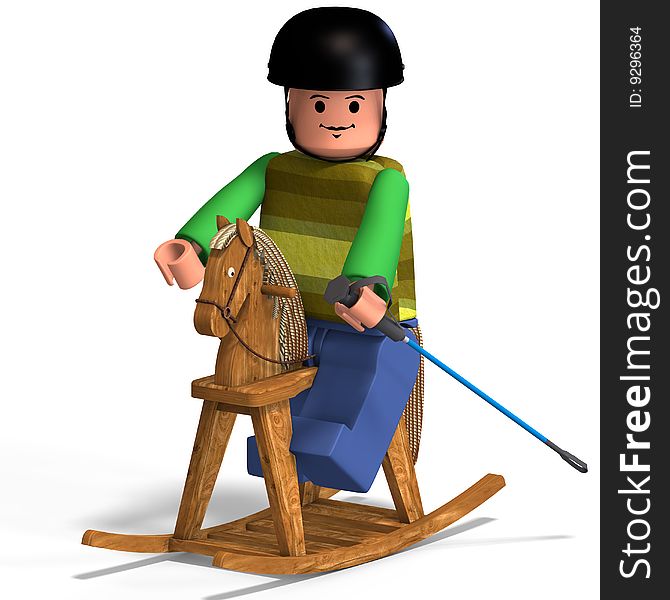 Avatar Toy Boy rides the rocking horse. With Clipping Path. Avatar Toy Boy rides the rocking horse. With Clipping Path