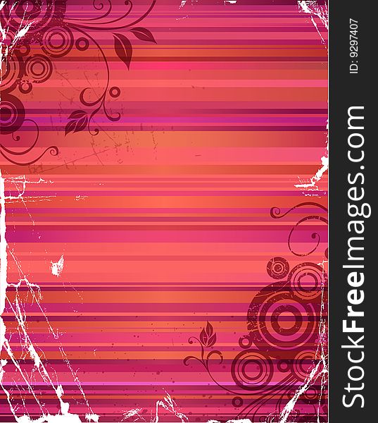 Striped grunge background with floral elements. Striped grunge background with floral elements