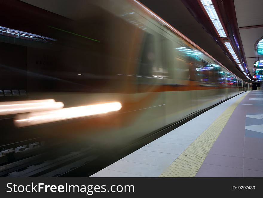 A train entering subway station