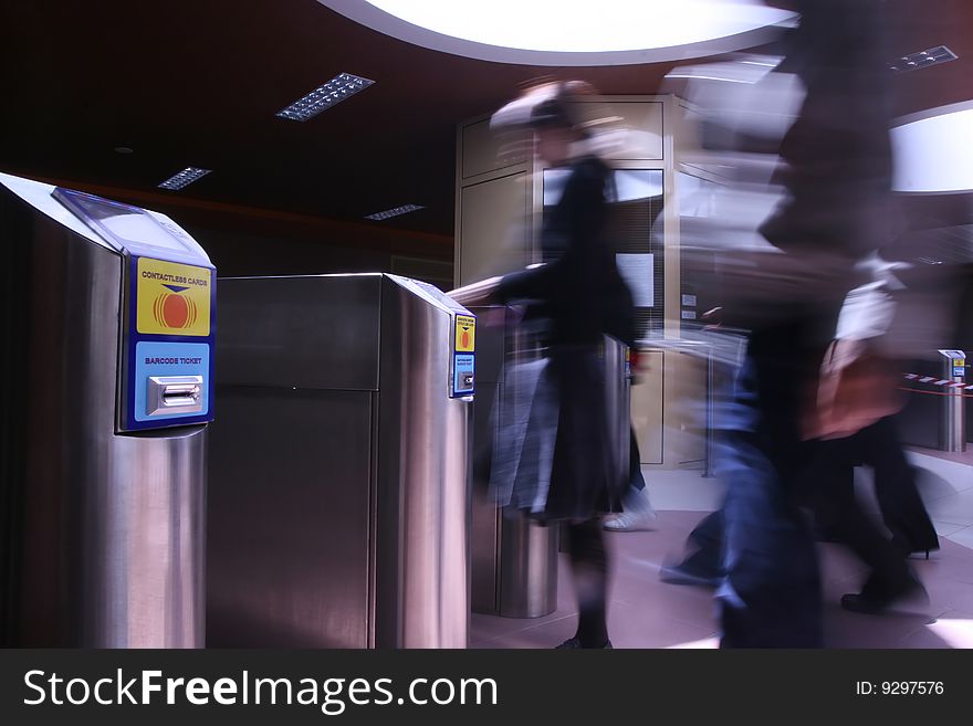 People entering the subway station