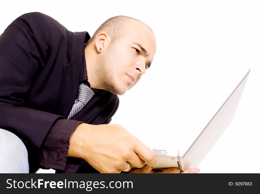 Young business man on white background