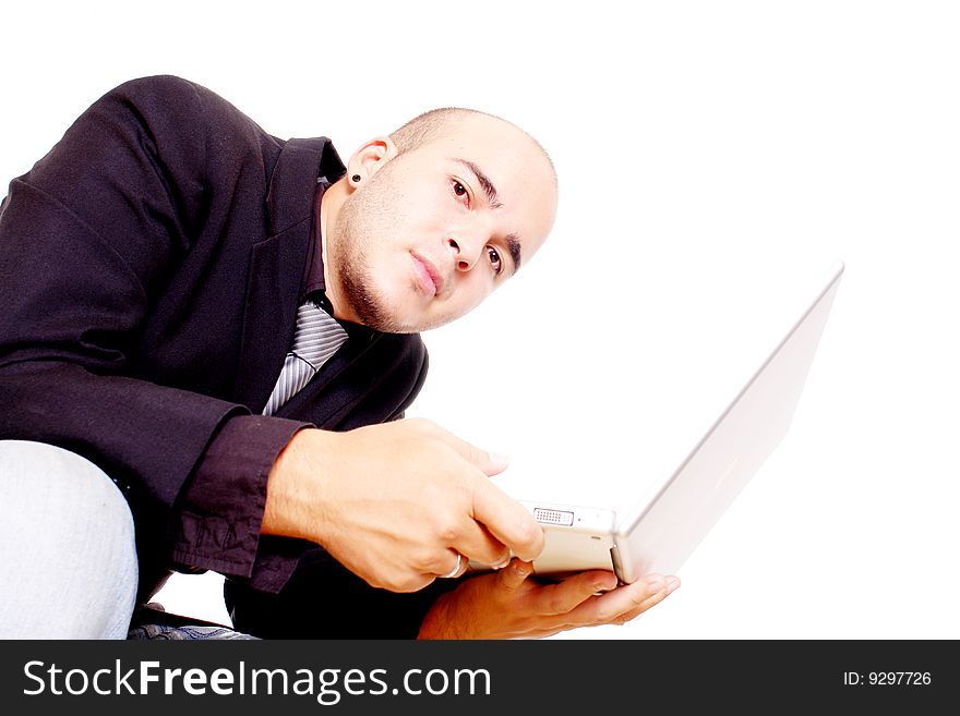 Business man looking at camera on white background. Business man looking at camera on white background