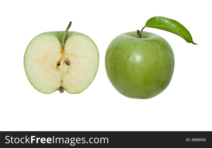 Green apple and its cross-section. Green apple and its cross-section