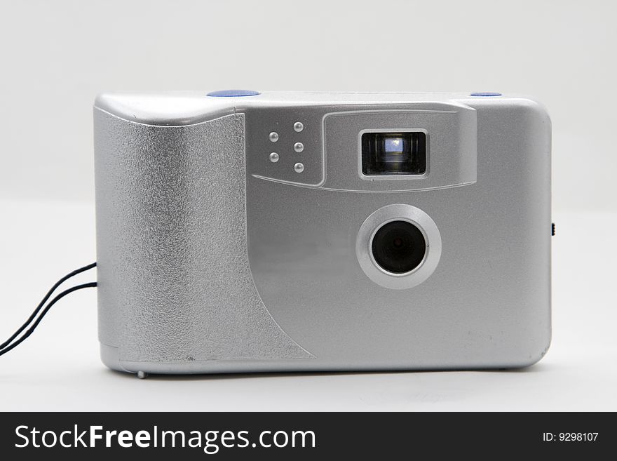 Silver digital camera isolated on a white background