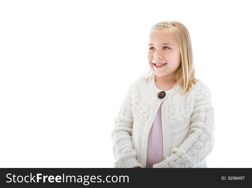 Cute Little Girl Wearing A White Sweater