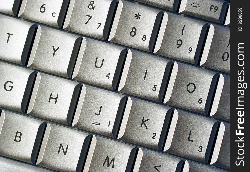 A laptop aluminum keyboard at close-up