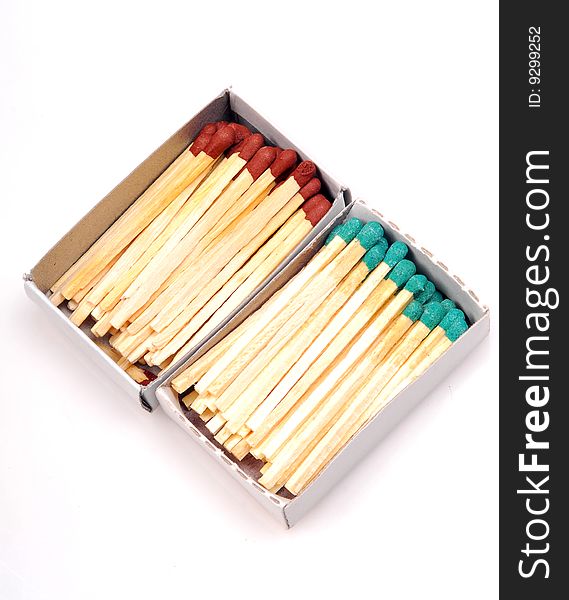 Colored matchsticks isoated on white background.