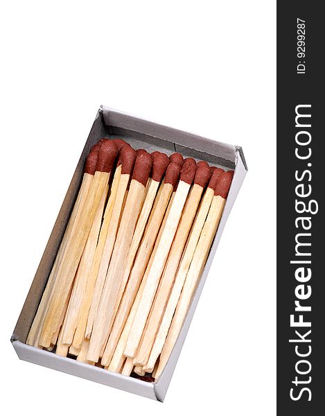 Matchsticks in box isolated on white.