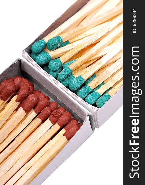 Matchsticks closeup isolated on white.