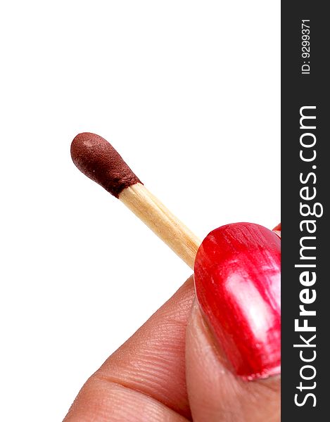 Matchstick closeup isolated on white.