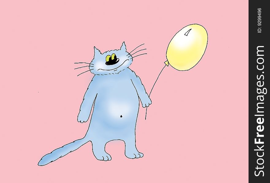 Cat with a balloon in a hand
