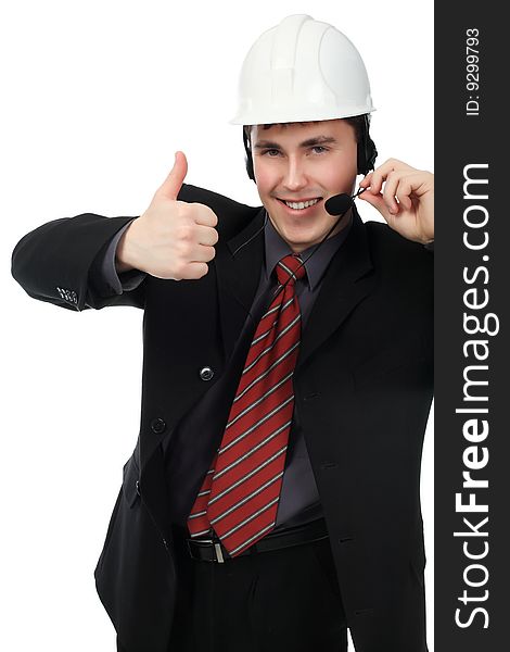 Business theme: friendly businessman in a work process. Business theme: friendly businessman in a work process.