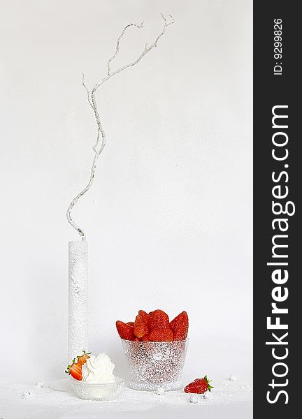Still life in white with strawberries. Still life in white with strawberries