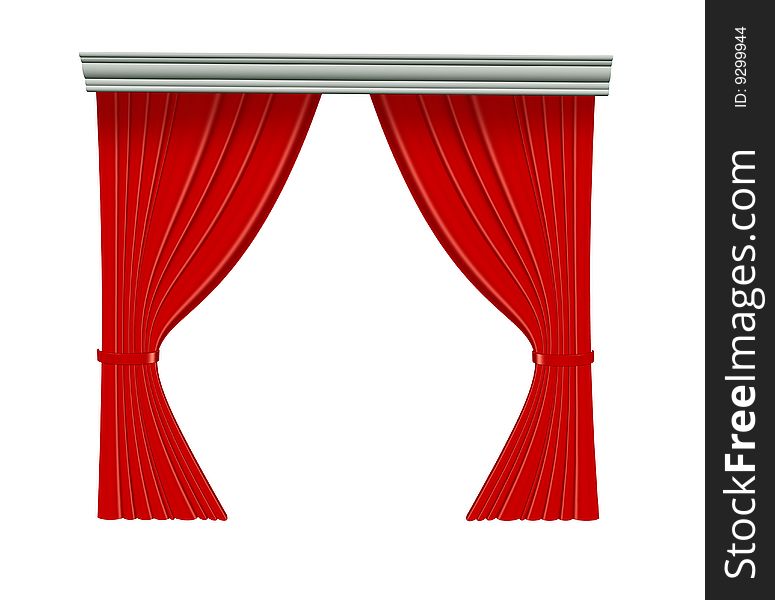 3D of a Red Curtain Isolated on White Background