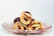 Rolled Pancakes With Strawberry Jam On A Glass Plate Stock Photography Rolled Pancakes With Strawberry Jam On A Glass Plate Stock Photography