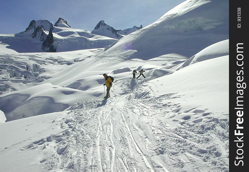 Snowboader on the Vallee Blanche. Snowboader on the Vallee Blanche