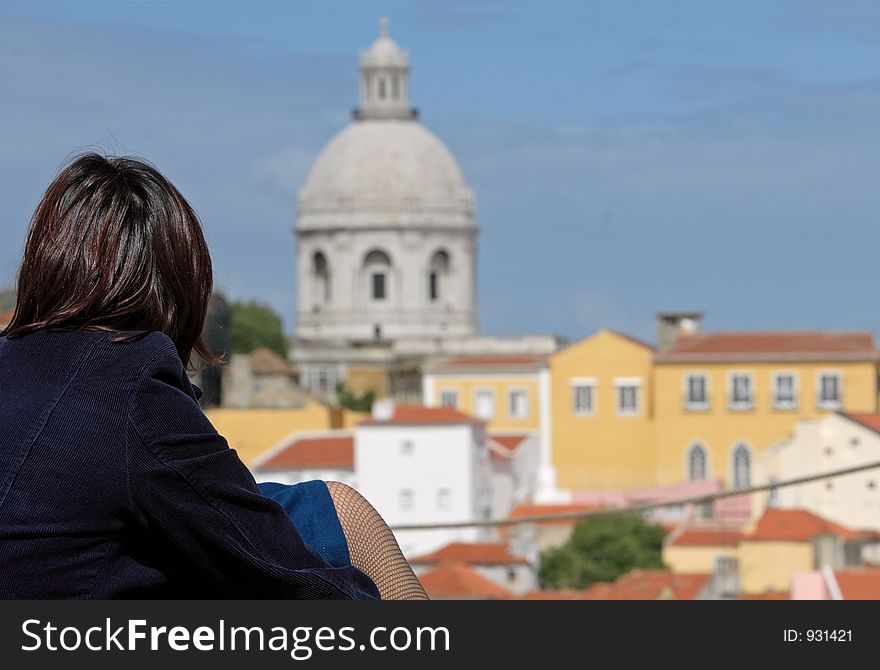 Girl watching the view in Lisbon