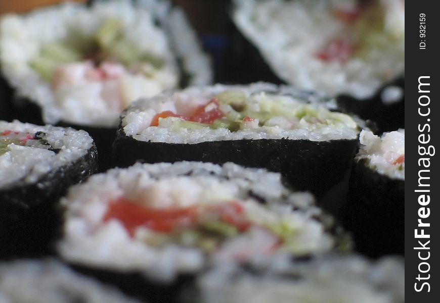 Close-up of sushi maki rolls