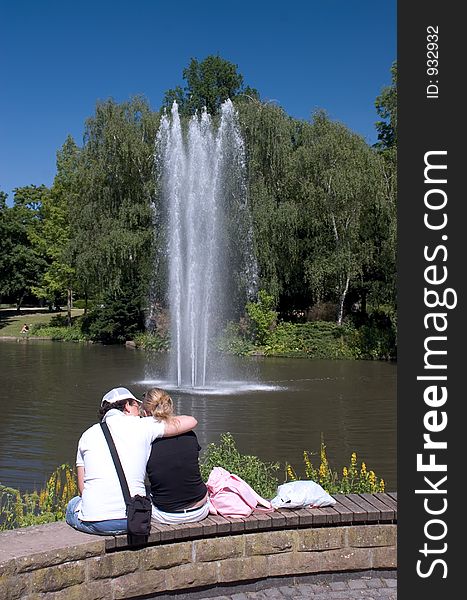 Couple in Park, kissing, Wiesbaden, Germany. Couple in Park, kissing, Wiesbaden, Germany