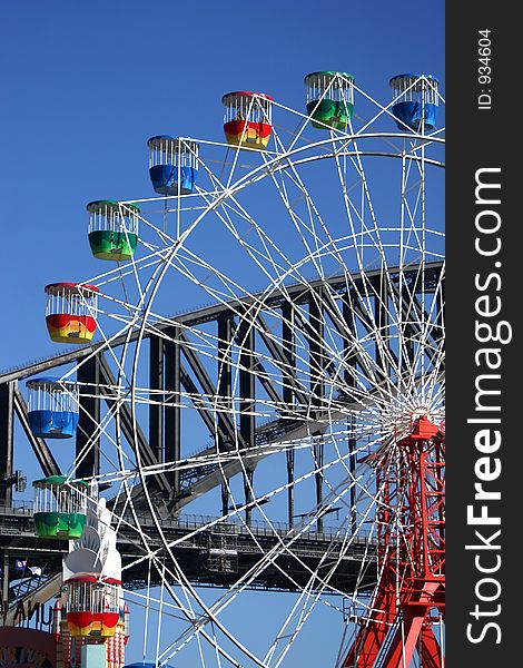 Colourful ferris wheel with blue sky, Luna Park, Sydney, Australia