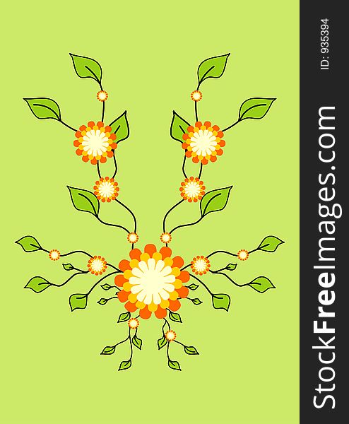 Abstract illustration of leafs brenches with flowers. Abstract illustration of leafs brenches with flowers