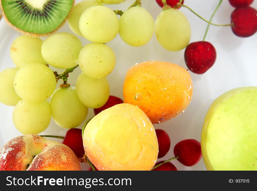 Fresh fruits group in the water