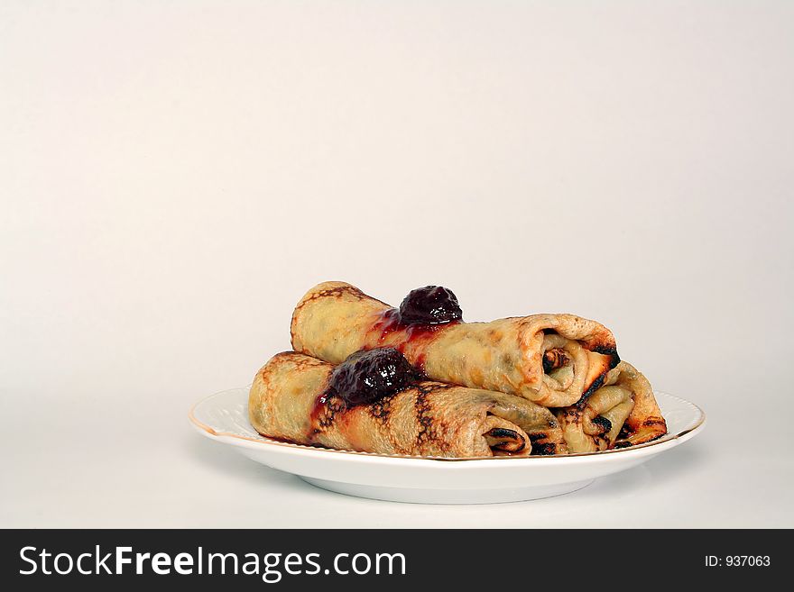 Rolled Pancakes With Strawberry Jam