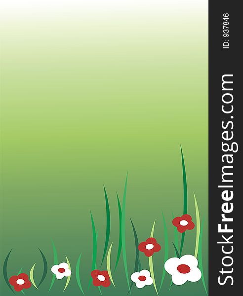 Green background with white and red flowers. Green background with white and red flowers