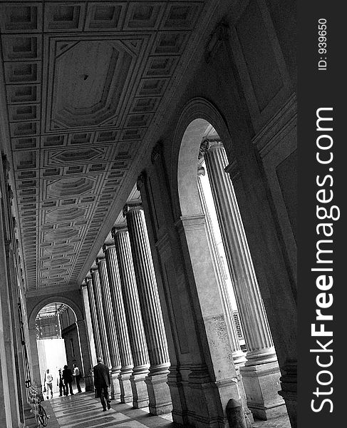 Columns of a building in Piazza Colonna