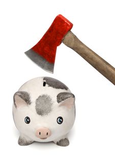 Breaking A Piggi Bank With An Axe Stock Photos Breaking A Piggi Bank With An Axe Stock Photos