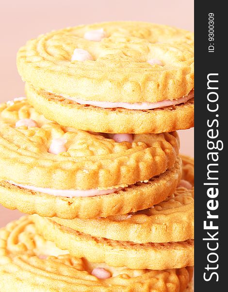 Sweet cookies on pink background. Food picture, Close up. Sweet cookies on pink background. Food picture, Close up