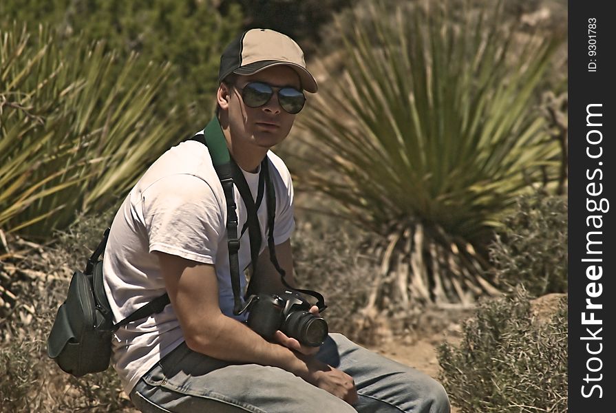 This is a picture of a tired desert photographer.