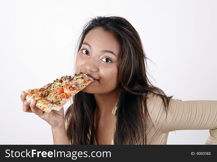 Girl Eating Pizza Slice