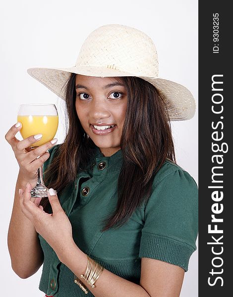 Sweet and girl drinking orange juice. Sweet and girl drinking orange juice