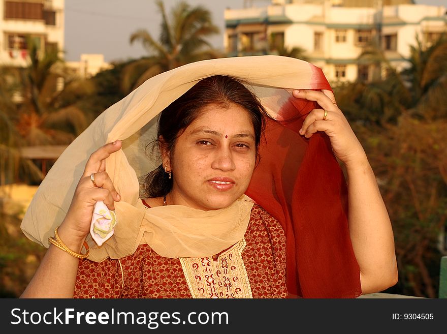 An Indian woman in a warm and receptive mood. An Indian woman in a warm and receptive mood.