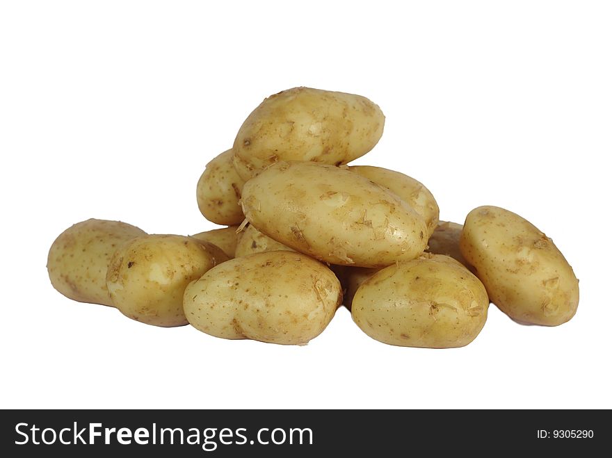 Raw potatoes on white background