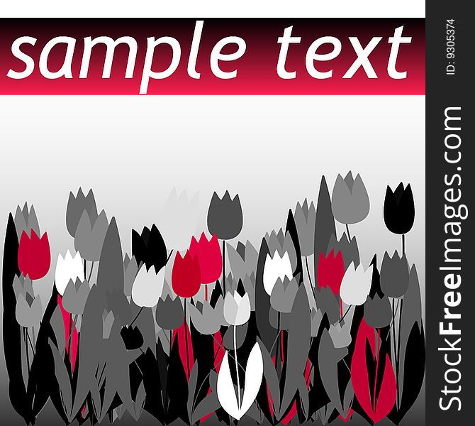 Black and red tulip pattern with field for text. Black and red tulip pattern with field for text