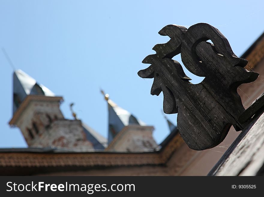 Wooden Russian decoration on a roof