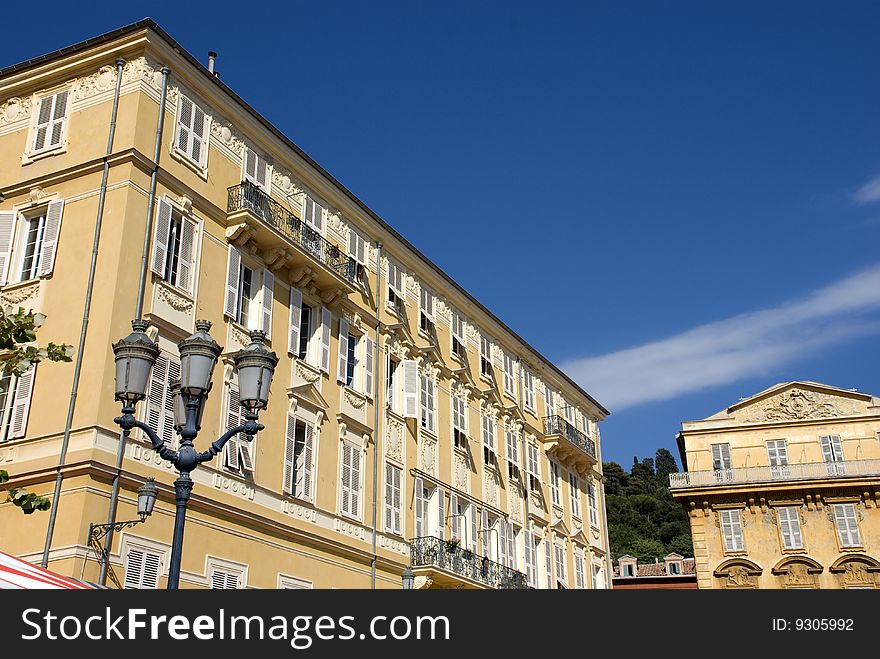 Historical buildings in the old  city center of nice