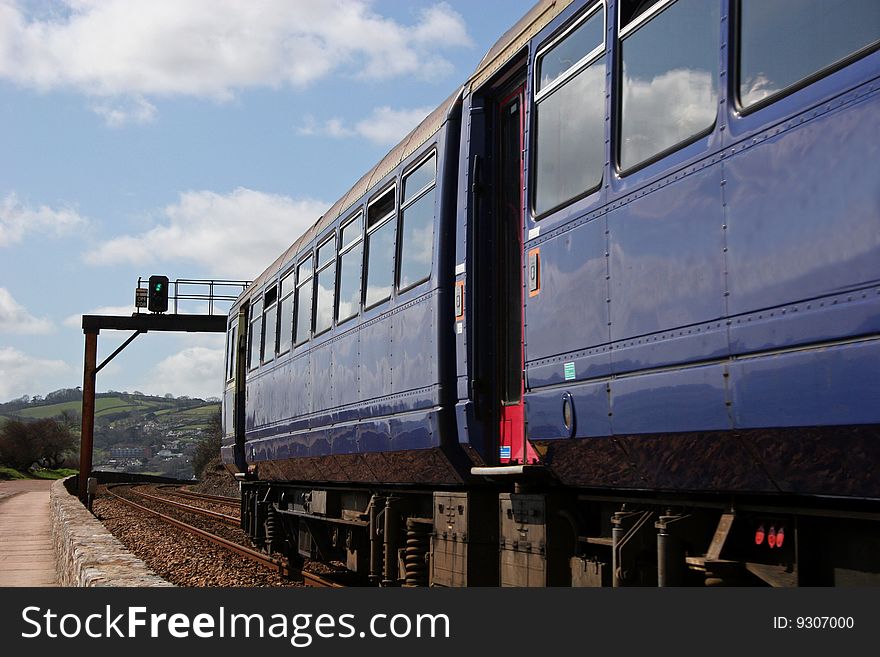 Train on coastal railway track