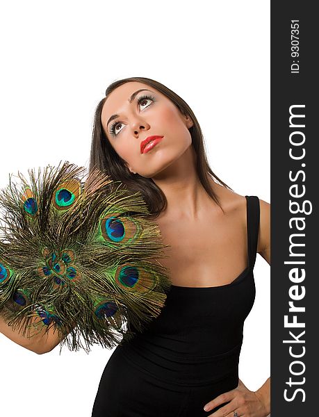 Pretty brunette with peacock hand