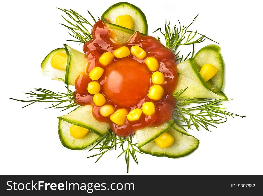 Decorative element with tomatoes,
cucumber,corn,parsley