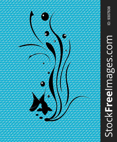 Vector illustraition of retro abstract floral swirl elements with fish and algae. Vector illustraition of retro abstract floral swirl elements with fish and algae