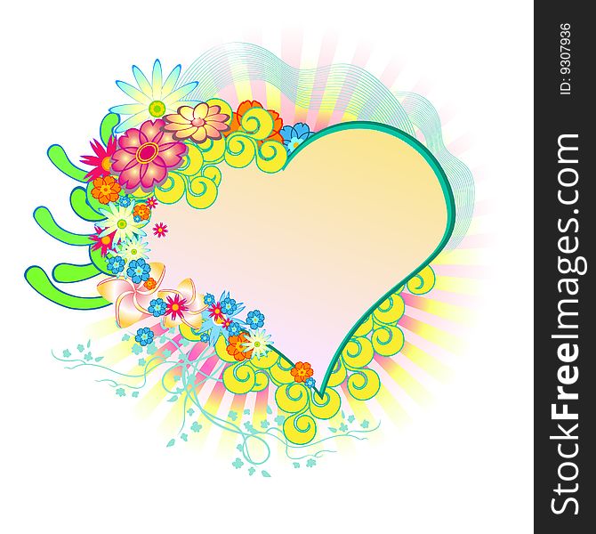 Vector illustraition of elegant floral frame with heart shape