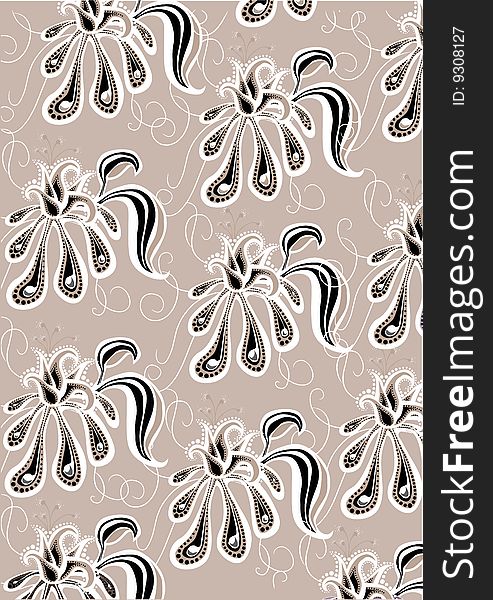 Vector illustration of funky flowers abstract pattern on the grey background