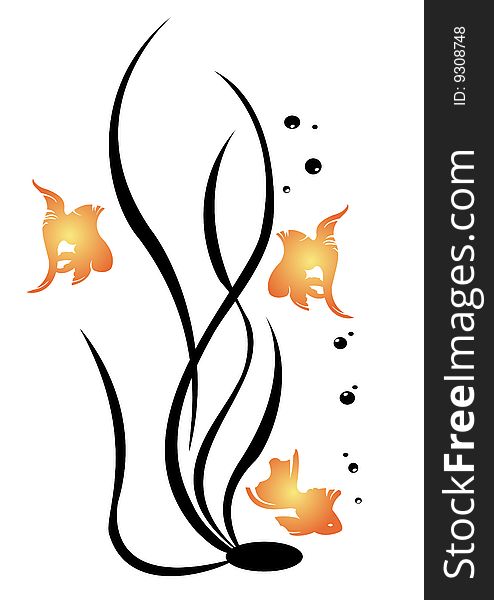 Vector illustraition of retro abstract floral swirl elements with fish and algae