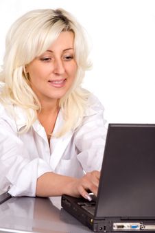 Blond Woman Working With Laptop Stock Photo Blond Woman Working With Laptop Stock Photo