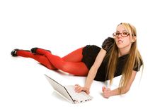 Pretty Woman Working With Laptop On The Floor Stock Image Pretty Woman Working With Laptop On The Floor Stock Image