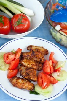 Grilled Chicken Legs With Salad Stock Photo Grilled Chicken Legs With Salad Stock Photo